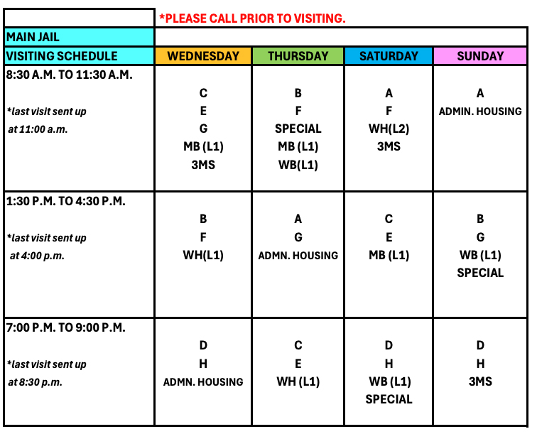 Main Jail Schedule